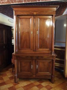 CREDENZA IN NOCE CON ALZATA STILE IMPERO EPOCA META' 800 cm L137xP60xH245